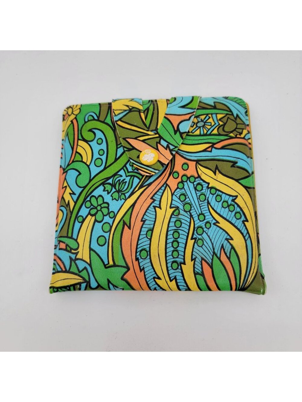 Vintage 1970s Psychedelic Floral Print Dual Mirror Compact With Snap Closure